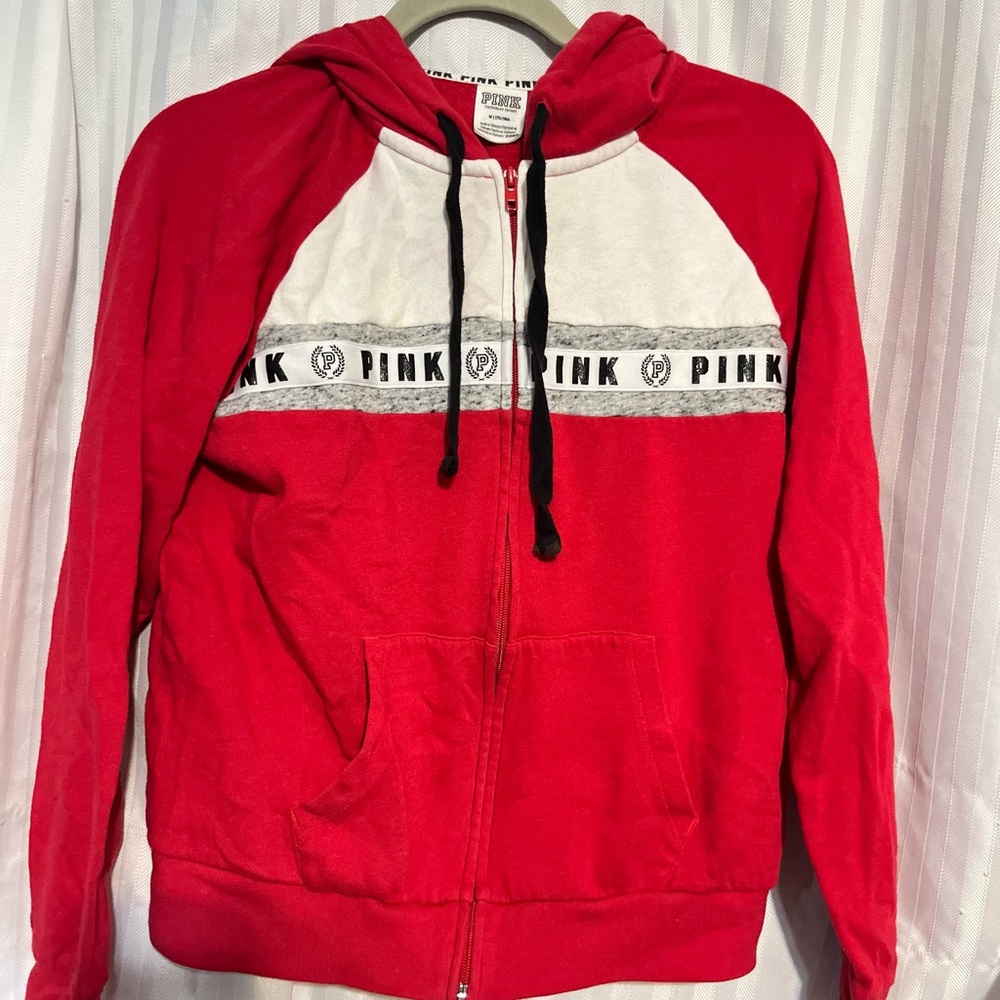 PINK Victoria's Secret Red and White Hoodie